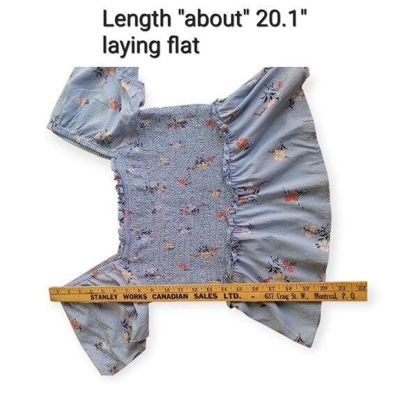 Madewell Romantic Aloha Floral Blue Smocked Flutter-Sleeve Top  size S - Picture 10 of 14